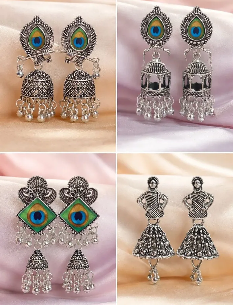 (Combo Of 4) Silver With Evil Eye Bracelet Freebie Cubic Zirconia Alloy Jhumki Earring