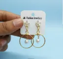 Gold Hoop Earrings with Pearl Drop